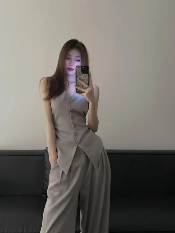 2025夏季新款时尚套装气质显瘦无袖马甲上衣宽松洋气休闲百搭长裤