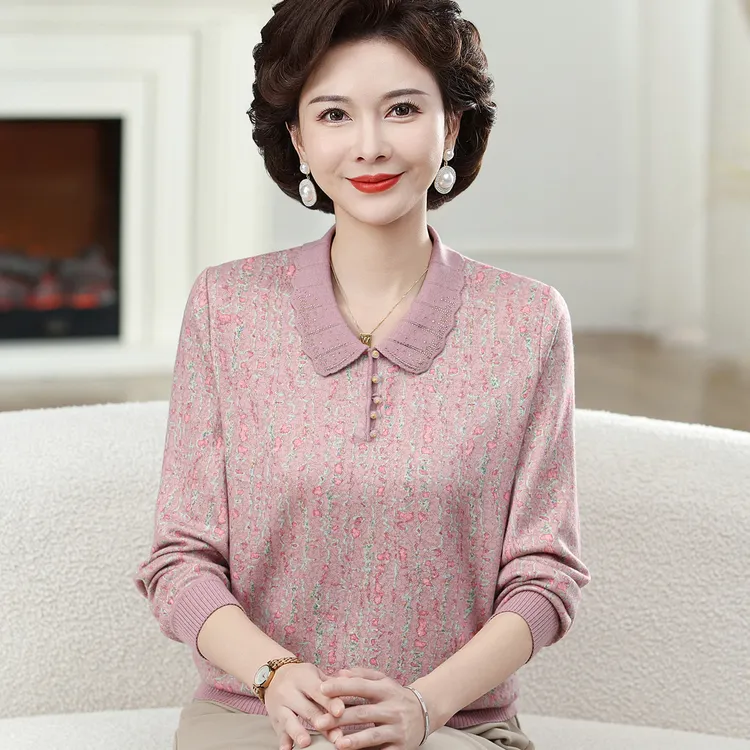 妈妈款秋装长袖T恤中老年女装春秋薄款打底衫加肥加大码宽松上衣