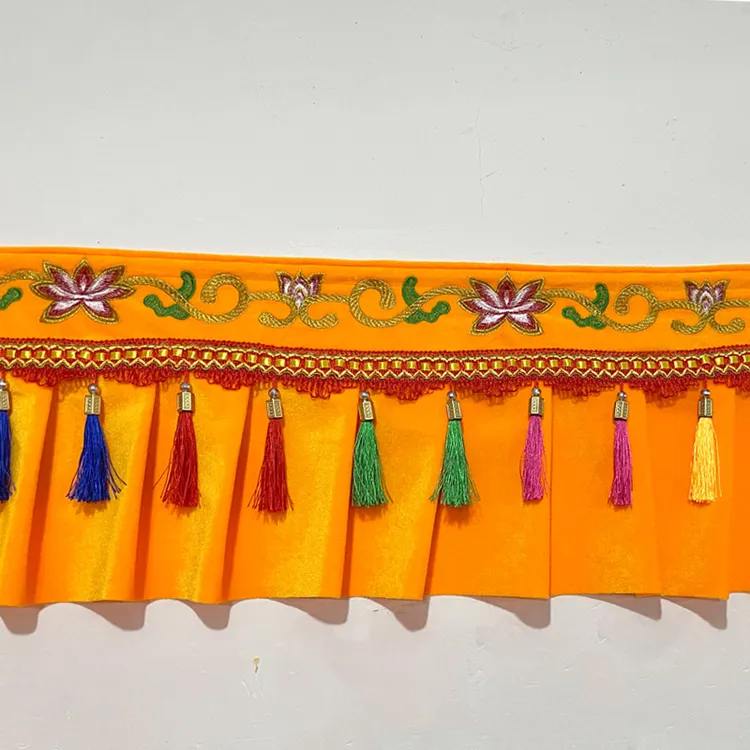 定做莲花刺绣供桌布遮挡帘围桌裙桌套罩台布背景墙黄布供案