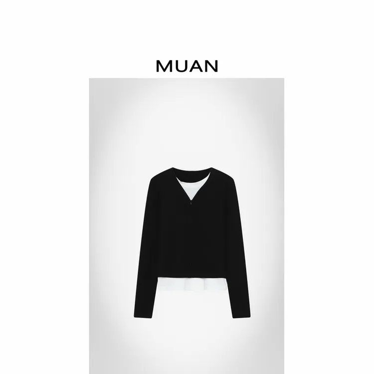 木岸MUAN：《格雷打底》定制高级撞色假两件简约上衣CQ-JD-2521