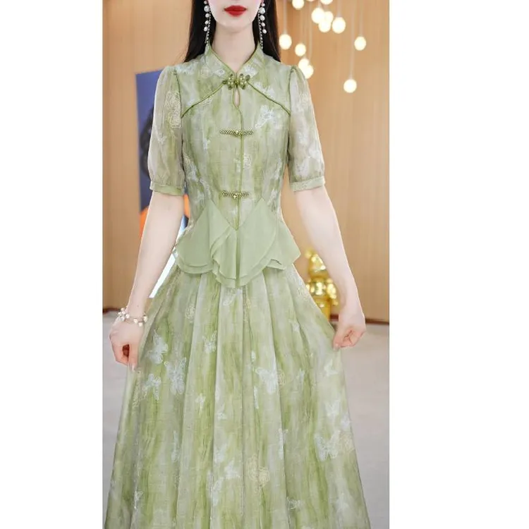 【上下套装】春夏新款中式设计感花边时尚简约两件套套装裙M-4XL