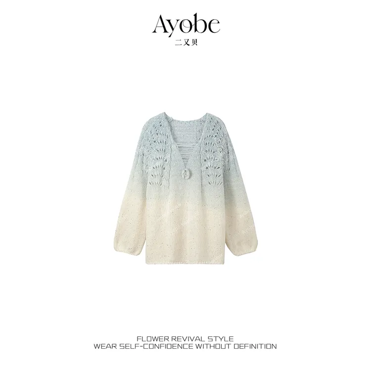 【AYOBE】小贤 氧气美女法式时髦时尚潮流百搭渐变立体花朵毛衣