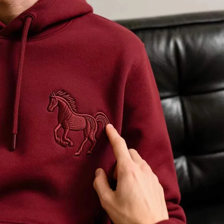 仓石一树潮牌酒红色马年本命年连帽卫衣男秋冬款加绒衣服情侣上衣
