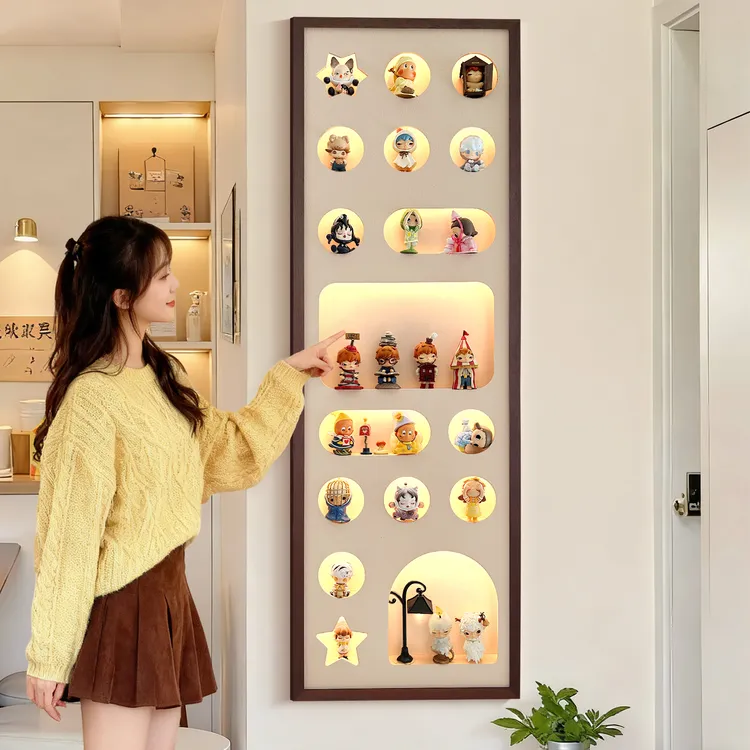 拉布布盲盒手办收纳装饰画玄关走廊过道灯光画创意客厅墙挂画