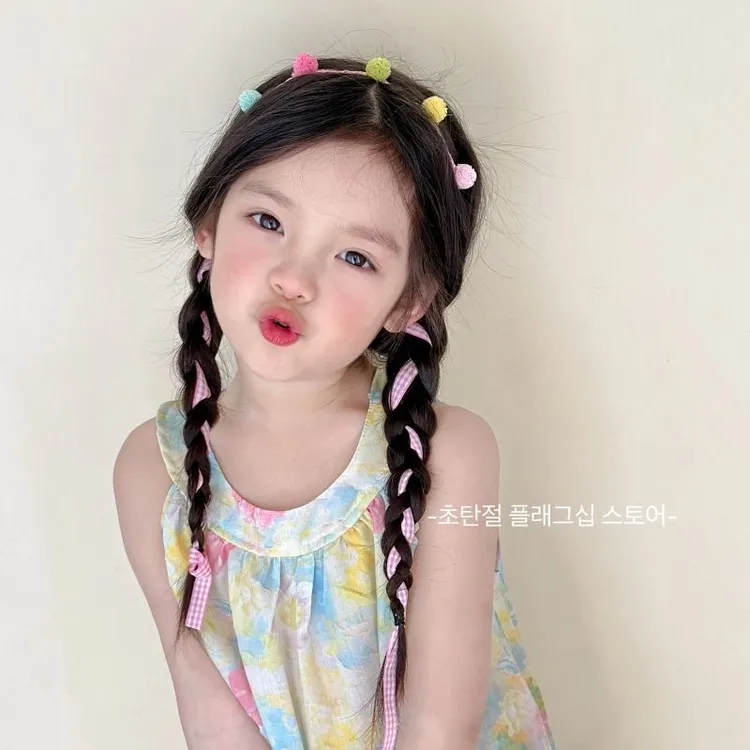 儿童编发飘带发箍女童珍珠碎花发带丝巾绑发公主头箍2024新款女孩