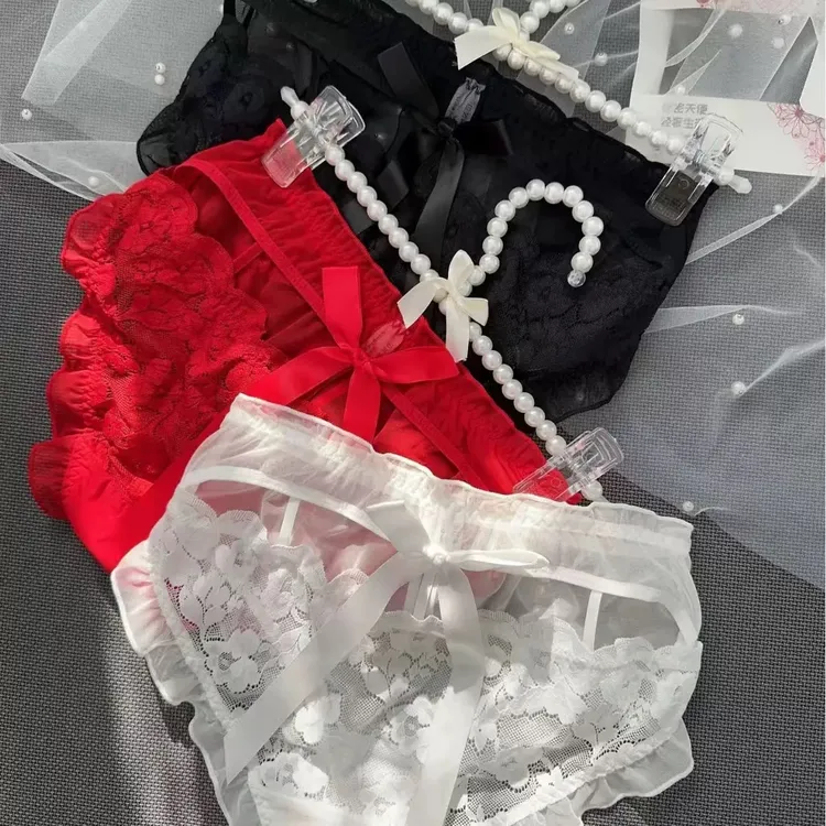 新品蕾丝腰部镂空装舒适轻奢时尚性感中腰诱惑大版女士内裤2条