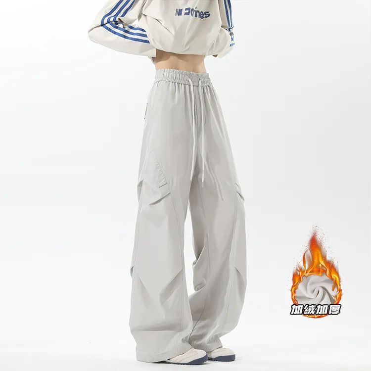褶皱感潮流直筒休闲裤男女夏季工装冲锋裤捏褶运动潮牌阔腿裤