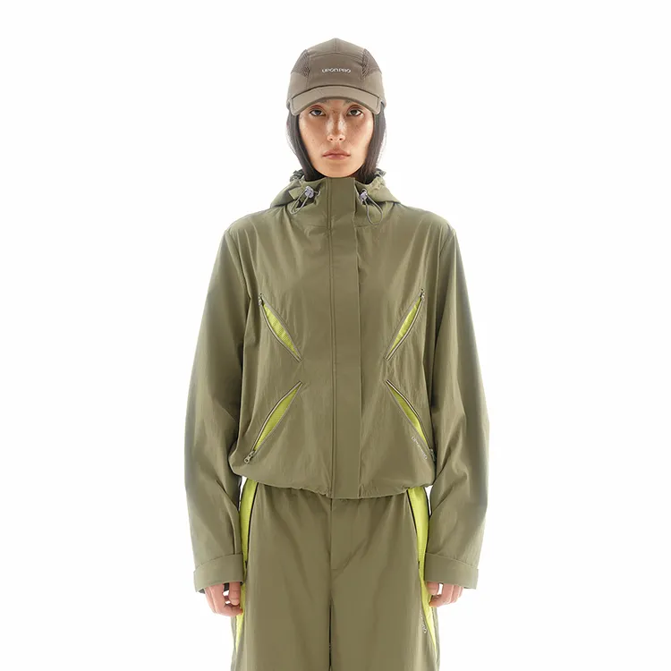 UPONPRO 都市线 撞色初芽立领连帽多口袋宽松外套上衣U1GB10058