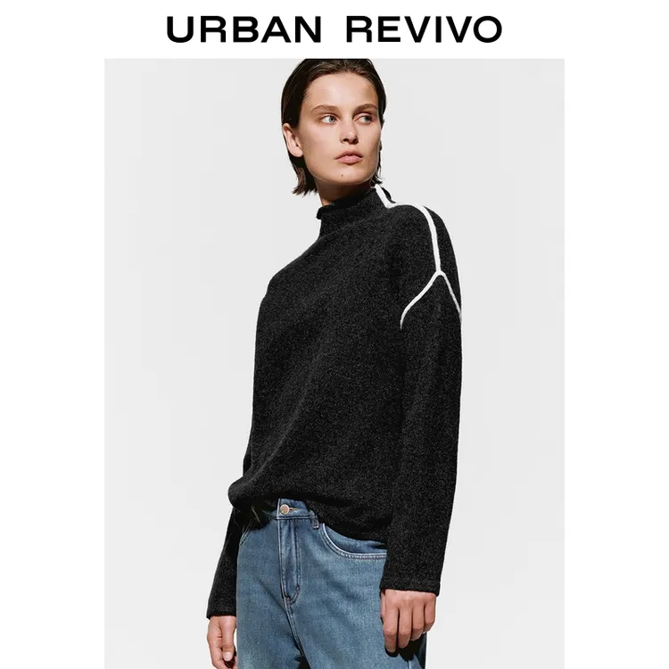 UR2026春季新款女装气质简约红色撞色线条针织衫UWM950132