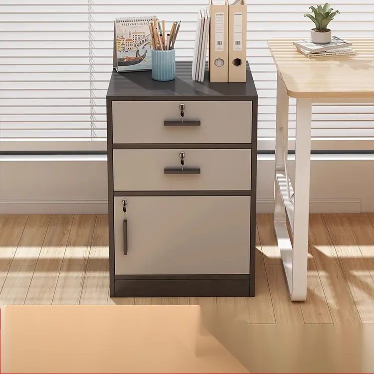 文件柜办公室桌下收纳柜带锁储物柜木质抽屉柜矮柜简易边柜小柜子