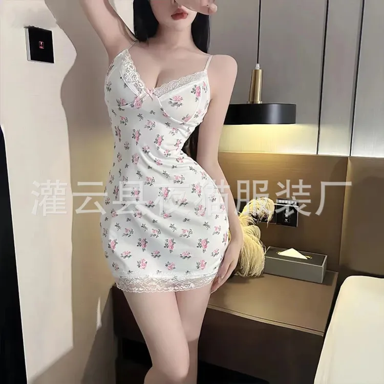 甜美吊带碎花女性感睡裙雪纺睡衣修身女装显瘦吊带睡裙吊带丝袜