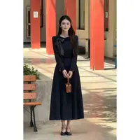 【巴黎旧梦】LiLi法式赫本风气质高级感藏青色连衣裙XMZH8895 