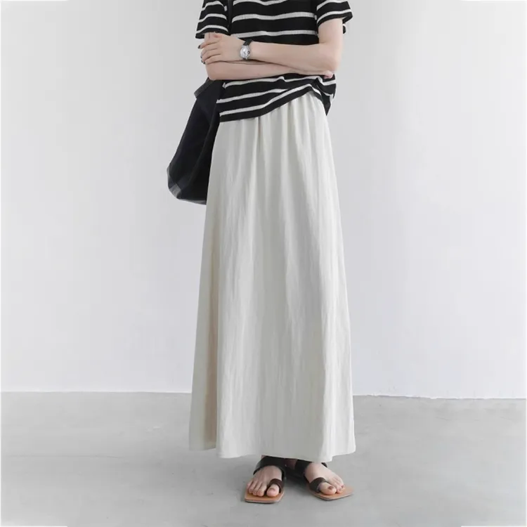 大码白色遮胯休闲半身裙女夏薄款梨形身材高腰显瘦垂感百搭中长裙