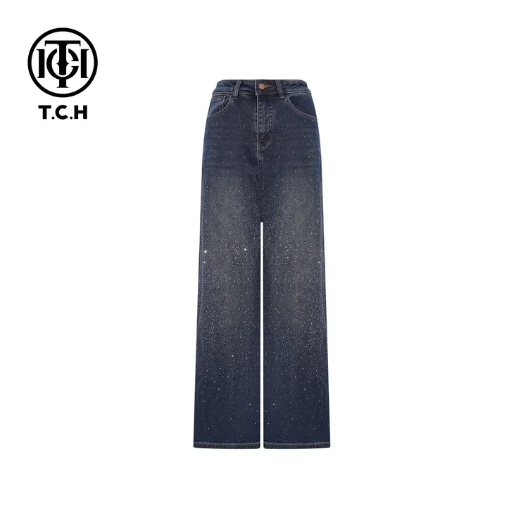 TCH【直筒牛仔】冬款百搭时尚烫钻休闲女装直筒牛仔裤T75D20E1166