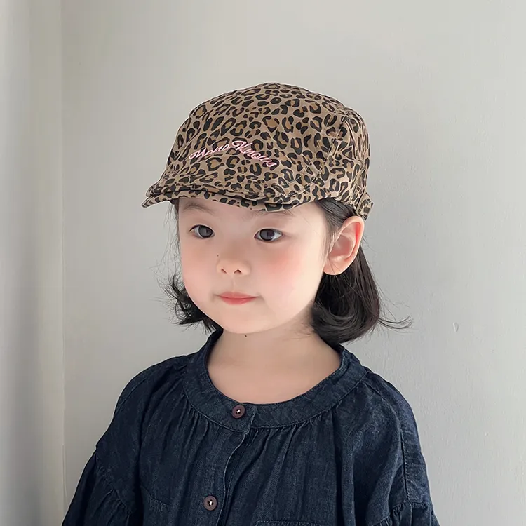 儿童帽子春秋款前进韩版洋气豹纹反戴贝雷帽男女宝宝宝宝帽子