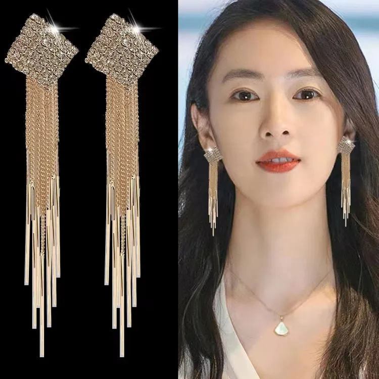铜合金亚克力耳饰 气质时尚感几何菱形百搭长款2025潮银针轻奢网