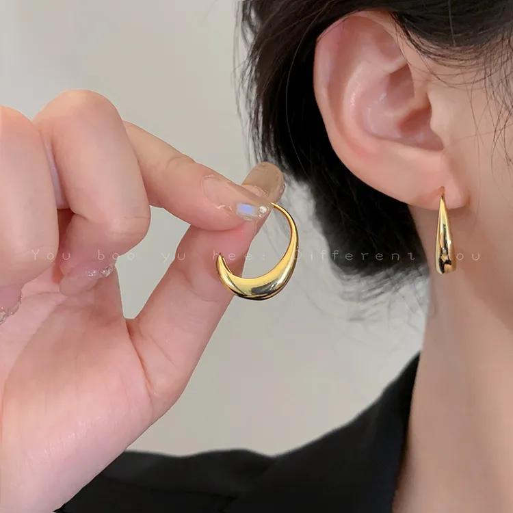 铜合金无非金属耳饰 2025新款水滴C型耳环女耳钉耳饰小众冷淡风