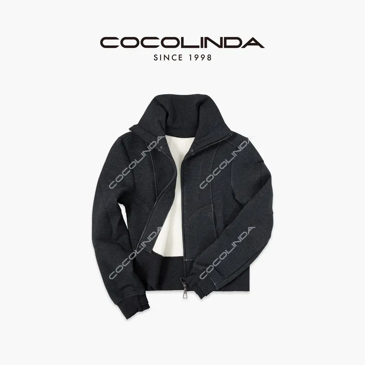 COCOLINDA | 棉质老钱风拼缝来去缝双层领上下拉链短外套C5481