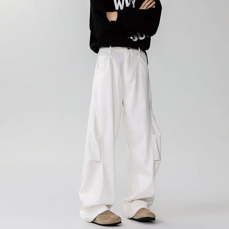春季弯刀裤工装裤子男美式高街马吉拉西裤阔腿直筒休闲裤白色高腰