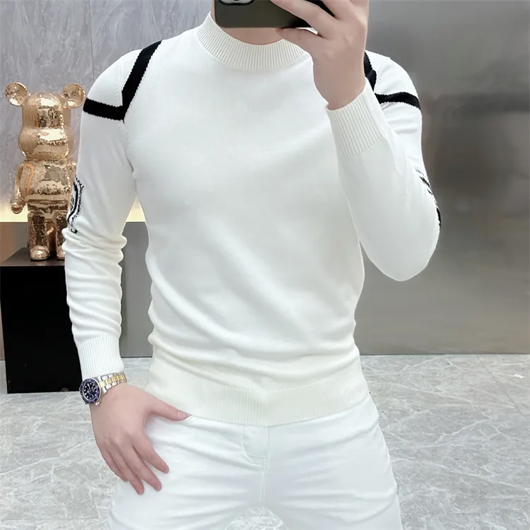 2025欧货轻奢高品质秋冬款长袖毛衣印花男士休闲圆领打底衫潮