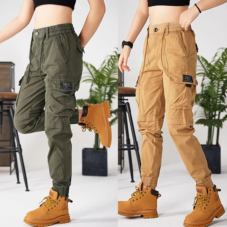 美式潮牌户外休闲男女多口袋立体弹力宽松工装裤时尚束脚百搭长裤