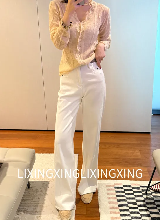 LXX【阔腿直筒白牛仔】女高腰百搭阔腿裤牛仔裤裤子夏季秋季春季