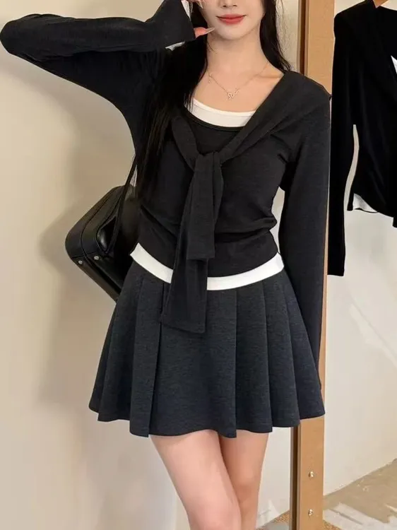 韩版时尚套装女秋冬新款上衣披肩半身裙学院风洋气显瘦高级三件套