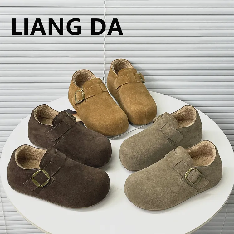 Liang Amanda/靓妲瘦版!真皮平底勃肯鞋女软底内增高单鞋加绒棉鞋