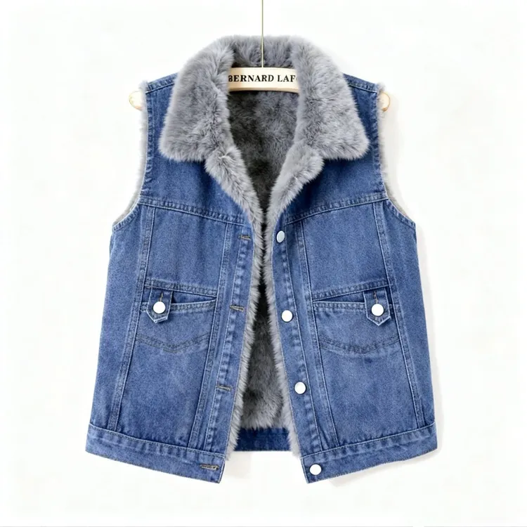 马甲牛仔加绒加厚保暖短款时尚百搭外穿宽冬女新冬季羊毛无袖马甲