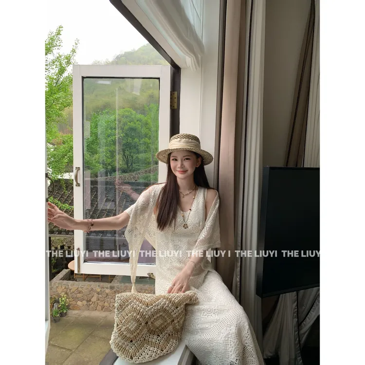 【LIUYI】忽而今夏~夏季度假风重工钩花无袖显瘦连衣裙64142