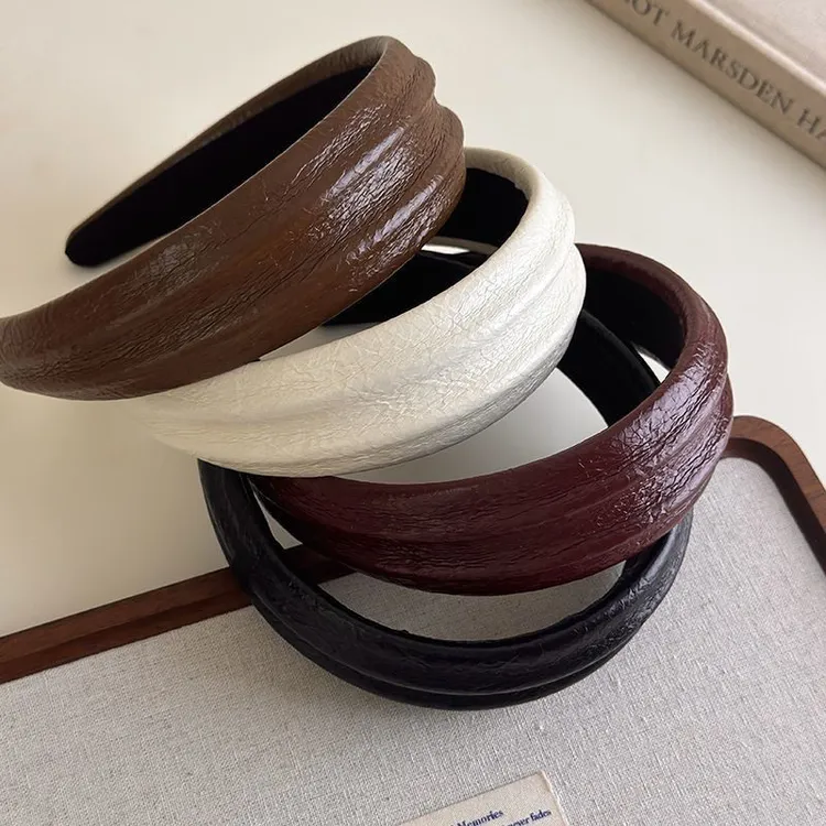 高品质美拉德秋冬新款时尚皮质凹凸发箍高颅顶头箍发卡2025年新款