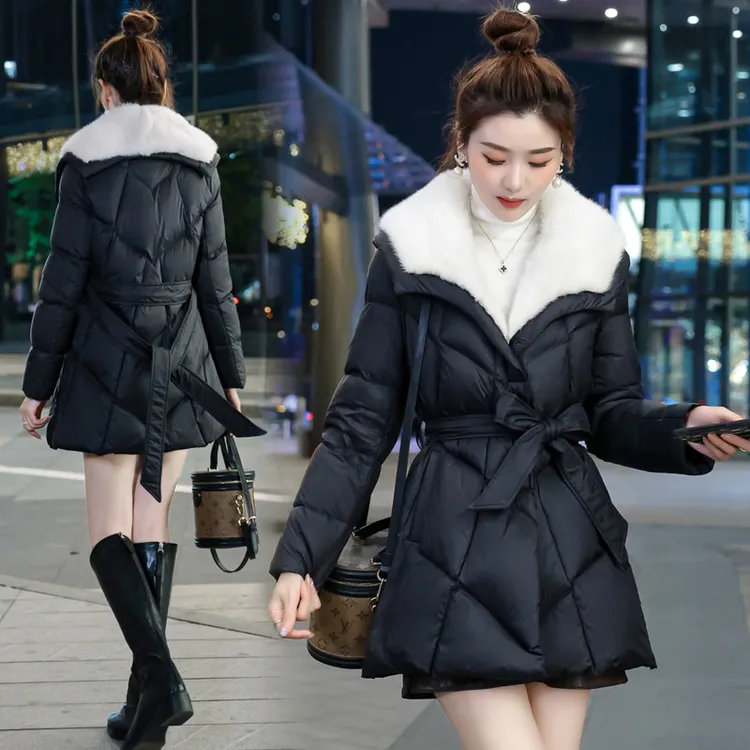 【奥莱撤柜】2025冬新款黑色羽绒服女宽松显瘦拼接翻领加厚白鸭绒