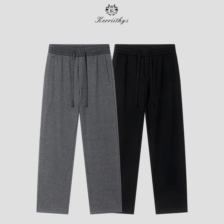 KERRIITHYS 灰标系列 轻奢精纺羊绒混纺男式丝滑直筒针织慢跑裤