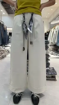 8699秋季新款简约高腰编织系带阔腿牛仔裤