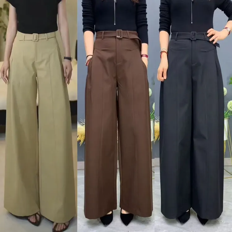 深焙棕色慵懒风阔腿裤女2025秋季新款高腰休闲裤松弛高级感大甩裤