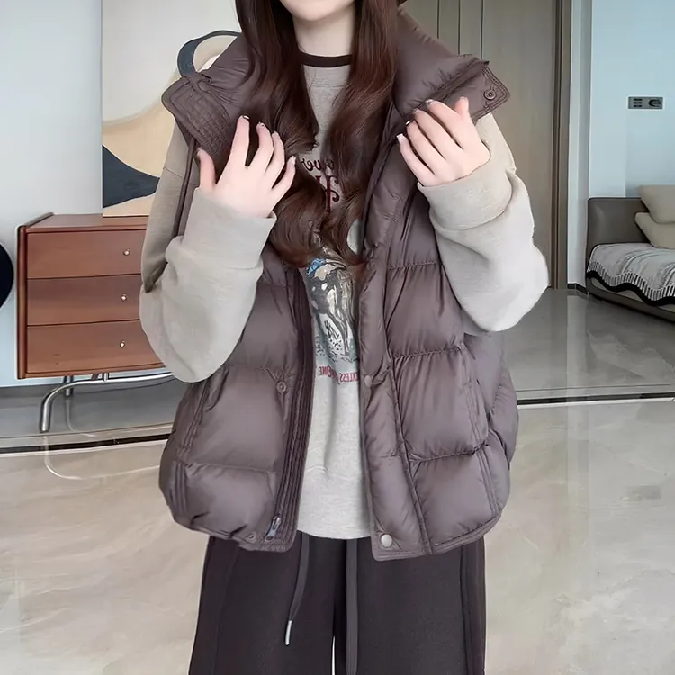 背心上衣外套2025秋冬季新款女百搭时尚翻领面包服夹棉棉服马甲