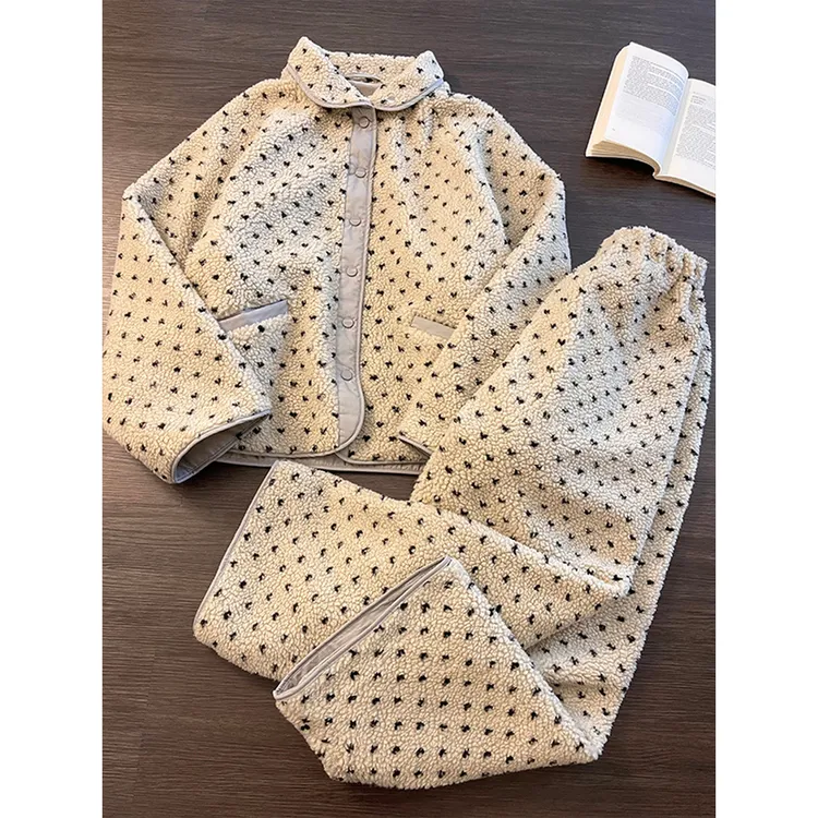 韩版开衫外套珊瑚绒保暖睡衣女秋冬季新款毛茸茸家居服套装可外穿