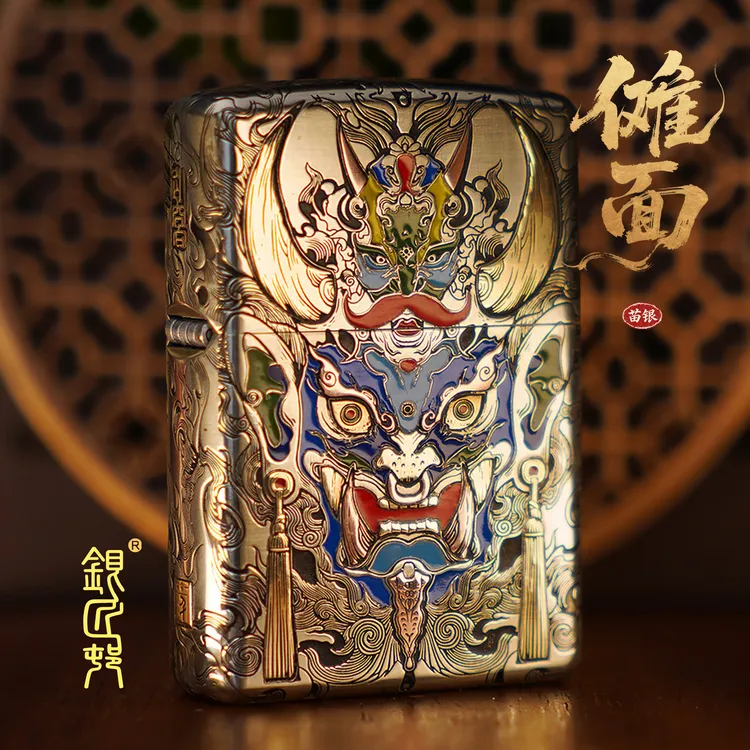 银匠村打火机【傩面】苗银手工套甲非遗工艺创意高端礼盒装