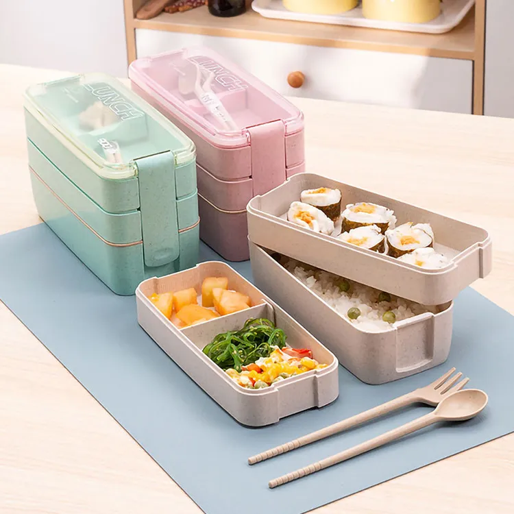 分格不串味饭盒可进微波炉三双层日式水果盒出口日本沙拉减脂餐盒