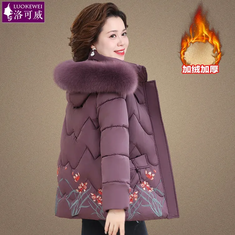 妈妈冬装加绒加厚棉衣老太太奶奶棉服中老年人保暖棉袄外套女洋气