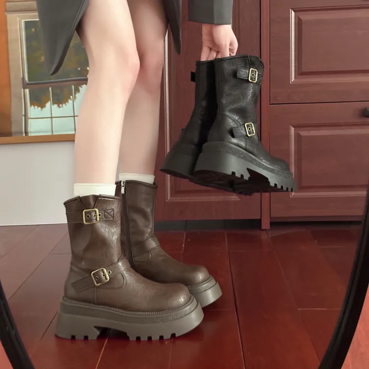 厚底增高英伦风马丁靴女款2025新款秋季美拉德棕色复古显瘦短靴子