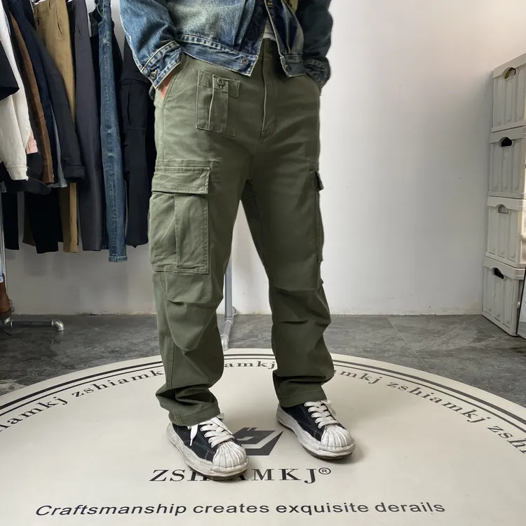 新款男士休闲裤经典水洗多口袋美式工装裤直筒裤宽松长裤 5065-1