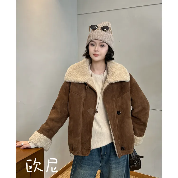 欧尼私服2025秋冬新款麂皮绒短夹克外套毛领休闲大衣2511C7863