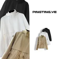 PINGTING.YE格纹英伦风时髦抽绳收腰连帽风衣外套PT4445