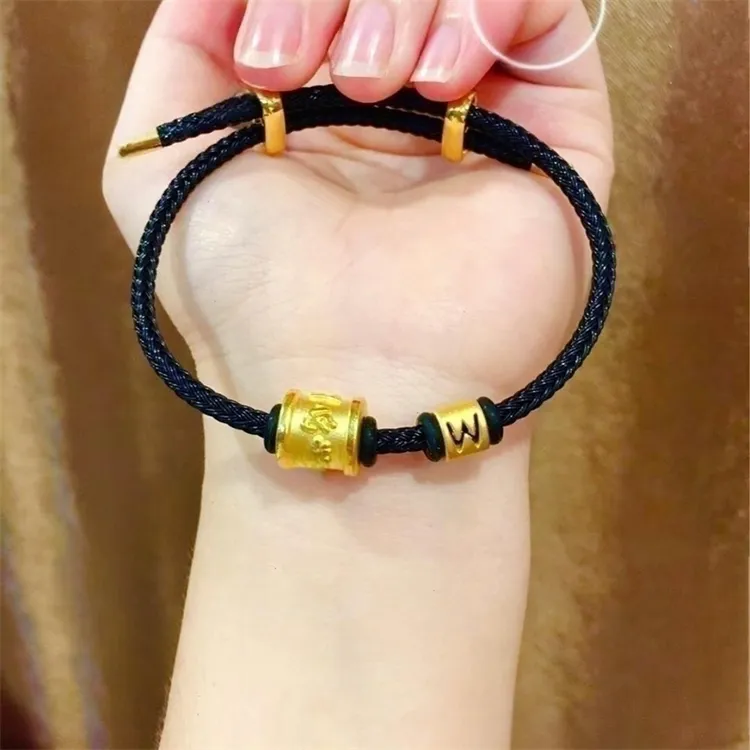 足金999黄金六字真言桶珠黄金手链箴言手串转运珠送男女朋友礼物