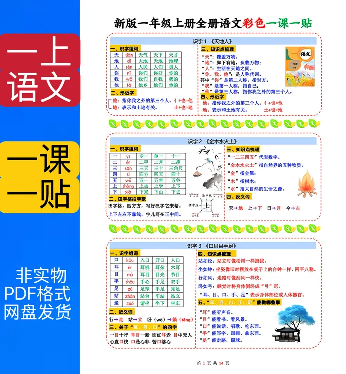1053新版一年级上册语文全册彩色课课贴一课一贴pdf电子版