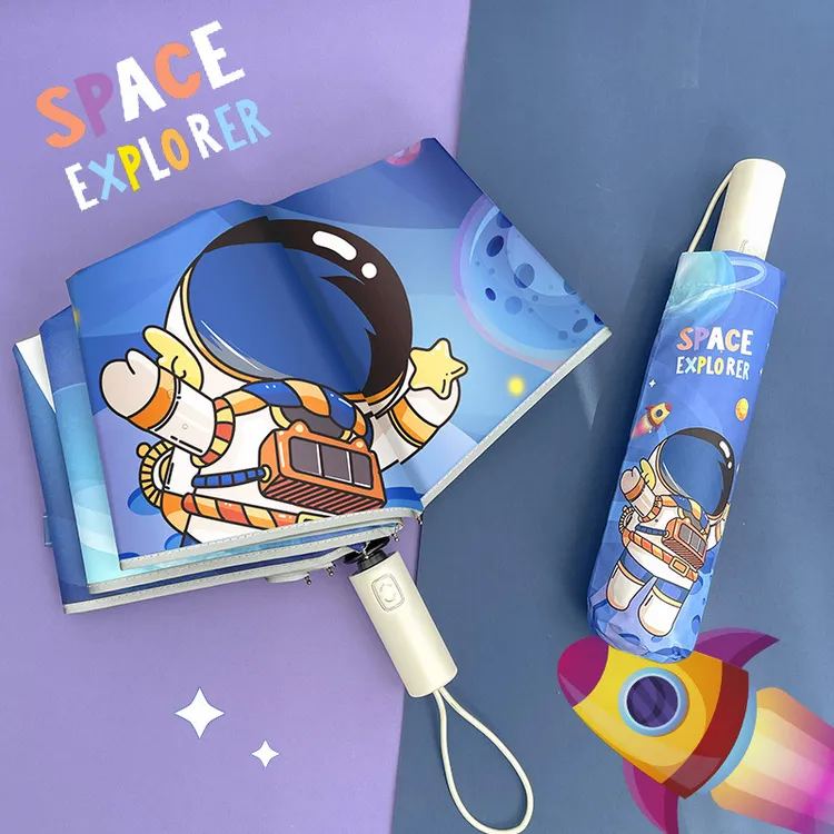 卡通儿童雨伞全自动防回弹节节收安全晴雨伞折叠遮阳伞反光学生伞