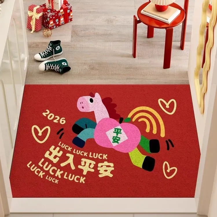 卡通马年入户地垫新款pvc丝圈地垫地毯防滑蹭土门垫家用门口地垫