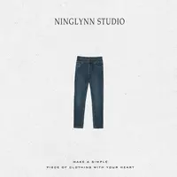 NINGLYNN STUDIO 水洗蓝百搭休闲九分直筒牛仔裤子 360302