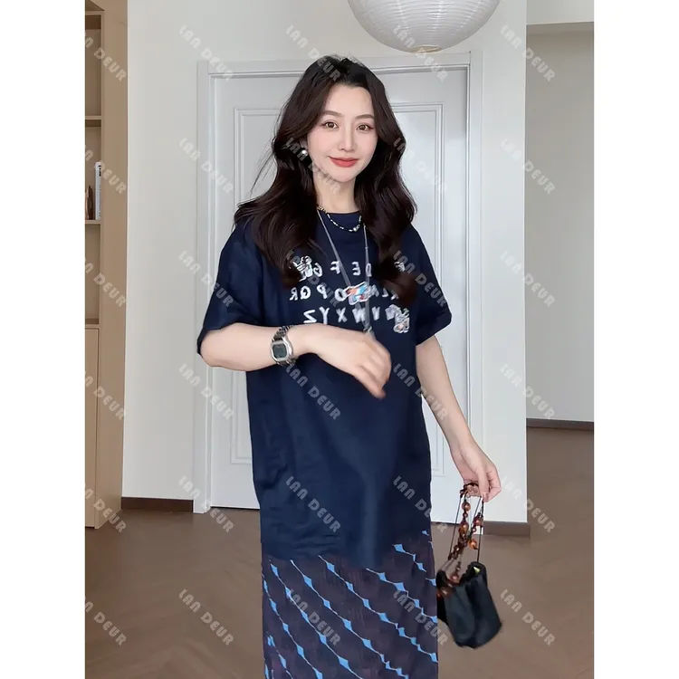 【礼物甜心】100%亚麻气质休闲宽松夏季时尚藏青色短袖上衣女
